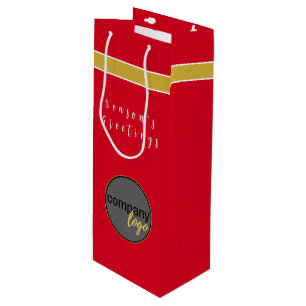 SEASONS GREETINGS RED GOLD WHITE BUSINESS LOGO WINE GIFT BAG