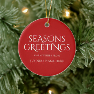 Seasons Greetings Red Modern Logo Business Ceramic Ornament