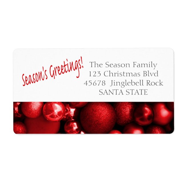 Season's Greetings red ornaments Holiday Label (Front)