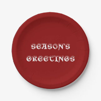 Season's Greetings Red Paper Plate