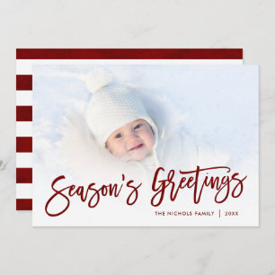Season's Greetings Red Script Photo Overlay Holiday Card