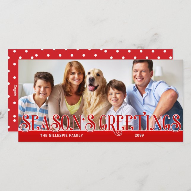 Season's Greetings Red Simplicity Family Photo Holiday Card (Front/Back)