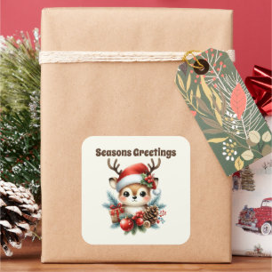 Seasons Greetings reindeer Christmas Square Sticker