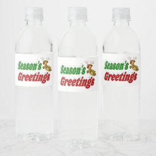 Seasons Greetings Reindeer Christmas typography Water Bottle Label