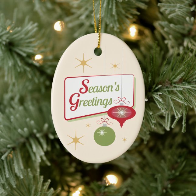 Season's Greetings Retro 1950s Christmas Ceramic Ornament (Tree)