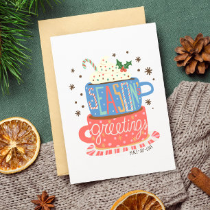 Seasons Greetings Retro Christmas Hot Coco Blank Card