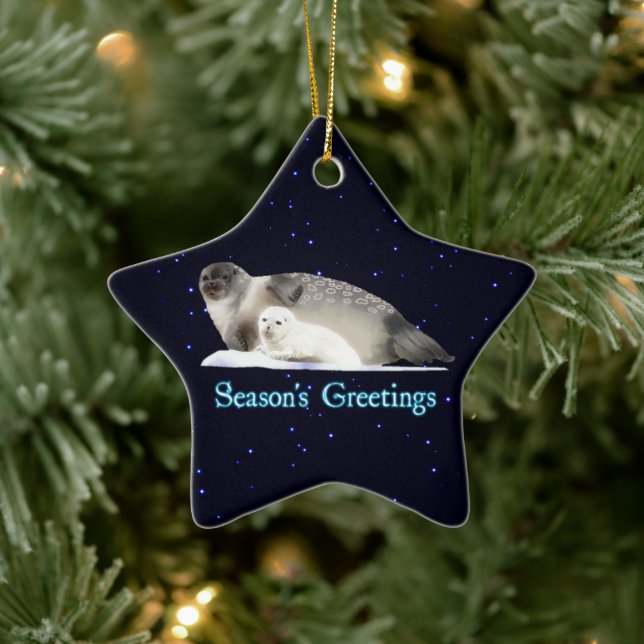 Season's Greetings - Ringed Seal Ceramic Tree Decoration (Tree)
