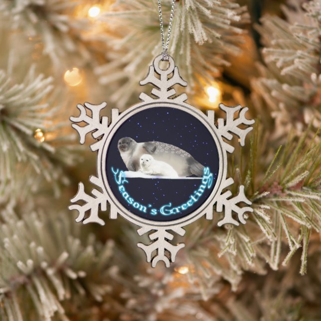 Season's Greetings - Ringed Seal Snowflake Pewter Christmas Ornament (Tree)