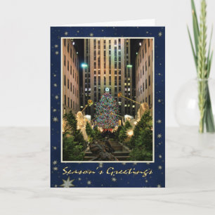 Season's Greetings: Rock Centre, Blue Starry Sky Holiday Card