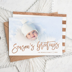 Season's Greetings Rose Gold Script Photo Overlay Holiday Card
