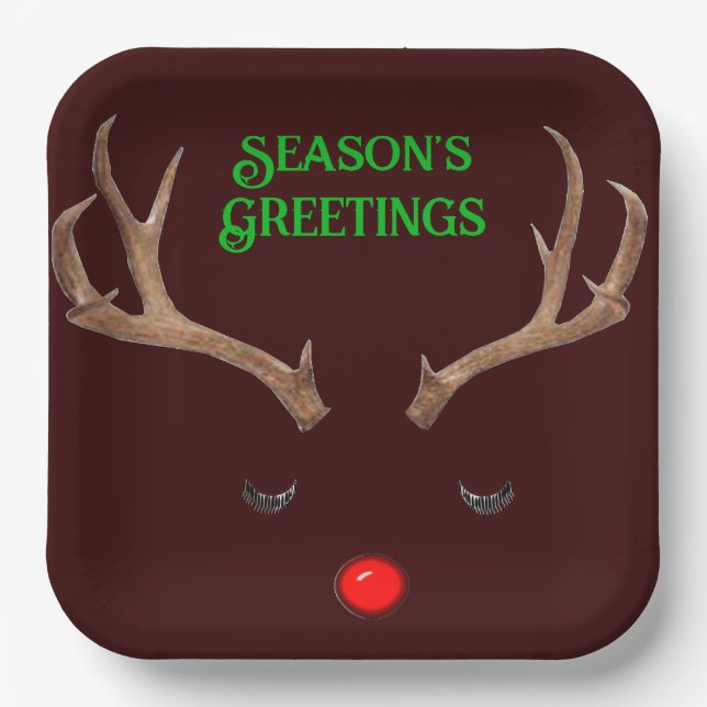 Season's Greetings Rudolph Paper Plates (Front)