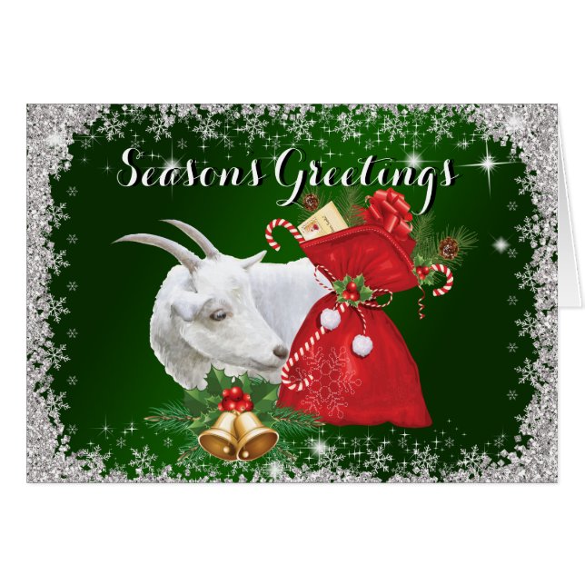 Season's Greetings Saanen Goat Christmas (Front Horizontal)