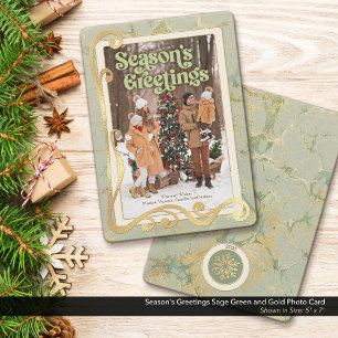 Season's Greetings Sage Green and Gold Photo Card