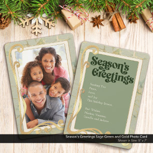 Season's Greetings Sage Green and Gold Photo Card