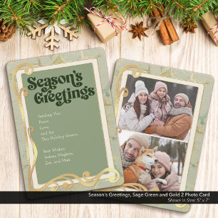 Season's Greetings Sage Green & Gold 2 Photo Card