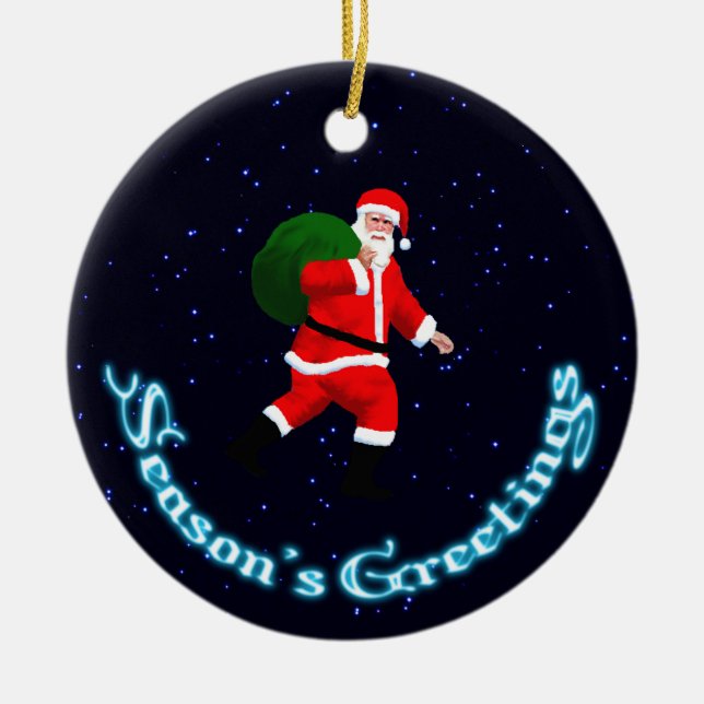 Season's Greetings - Santa Claus Ceramic Tree Decoration (Front)