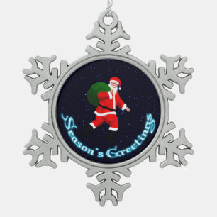 Season's Greetings - Santa Claus Snowflake Pewter Christmas Ornament