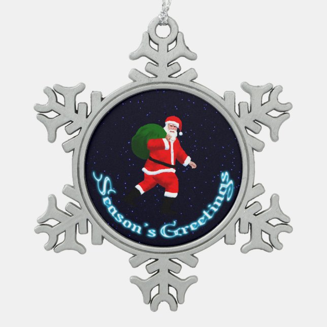 Season's Greetings - Santa Claus Snowflake Pewter Christmas Ornament (Front)