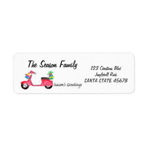 Season's Greetings scooter and Christmas gifts Return Address Label