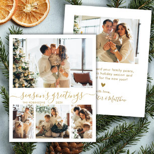 Seasons Greetings Script 4 Photo Christmas Card   
