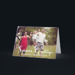 Season's Greetings Script Holiday Photo Card<br><div class="desc">Customisable holiday card featuring whimsical and snowflakes. Similar items are available in my store.</div>