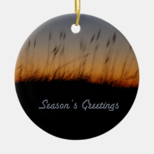Season's Greetings Sea Oats and Dunes at Sunset Ceramic Ornament