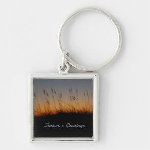 Season's Greetings Sea Oats and Dunes at Sunset Key Ring