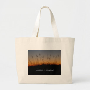 Season's Greetings Sea Oats and Dunes at Sunset Large Tote Bag