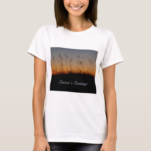 Season's Greetings Sea Oats and Dunes at Sunset T-Shirt (Front)