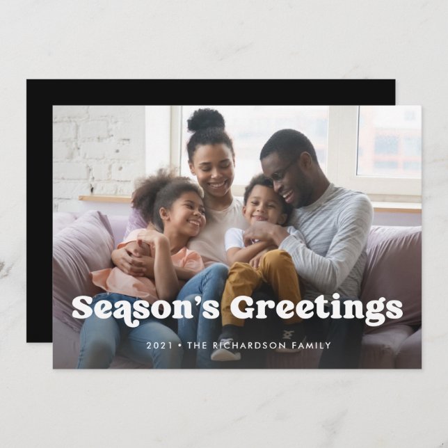 Season's Greetings | Simple Boho Photo Overlay Holiday Card (Front/Back)