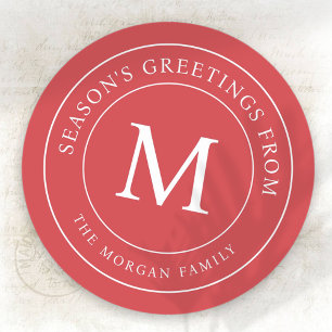 Season's Greetings Simple Chic Family Monogram Classic Round Sticker