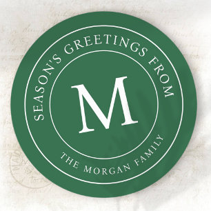 Season's Greetings Simple Chic Family Monogram Classic Round Sticker