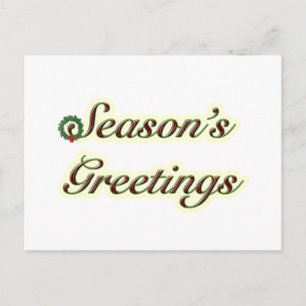 Season's Greetings Simple Text with Wreath Holiday Postcard