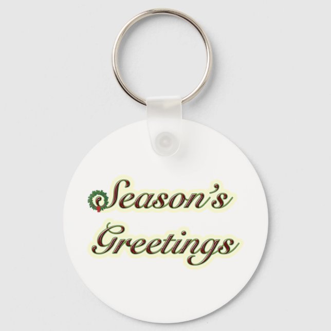 Season's Greetings Simple Text with Wreath Key Ring (Front)