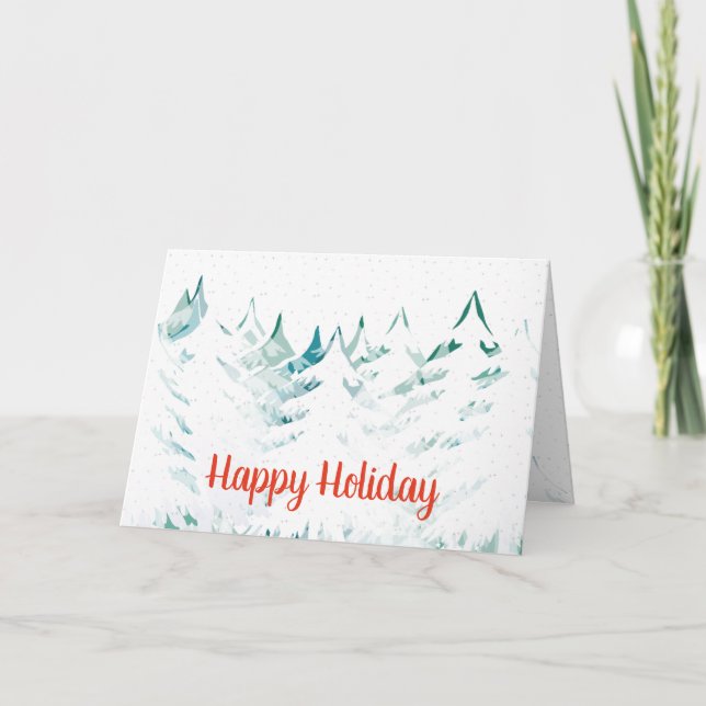 Seasons Greetings Snow Laden Trees White Christmas Holiday Card (Front)