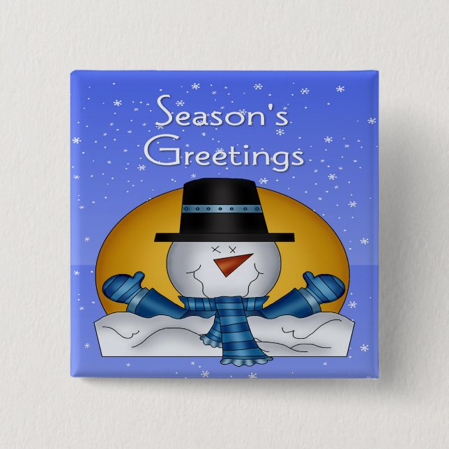 Season's Greetings Snowman Square Button (Front)
