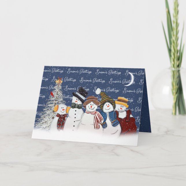 Season's Greetings Snowmen In Snowflakes Holiday Card (Front)
