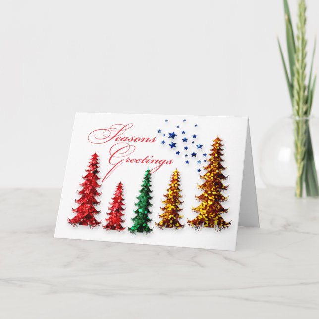 Seasons Greetings Sparkly Trees Card (Front)
