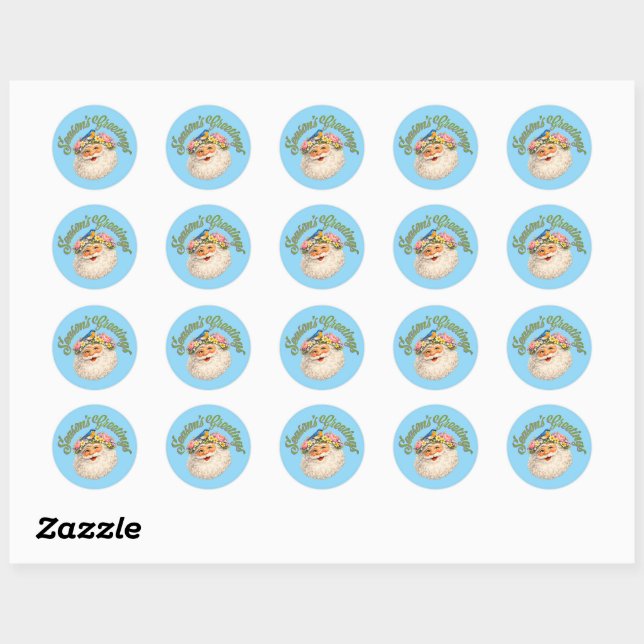 Season's Greetings - Spring Santa Classic Round Sticker (Sheet)