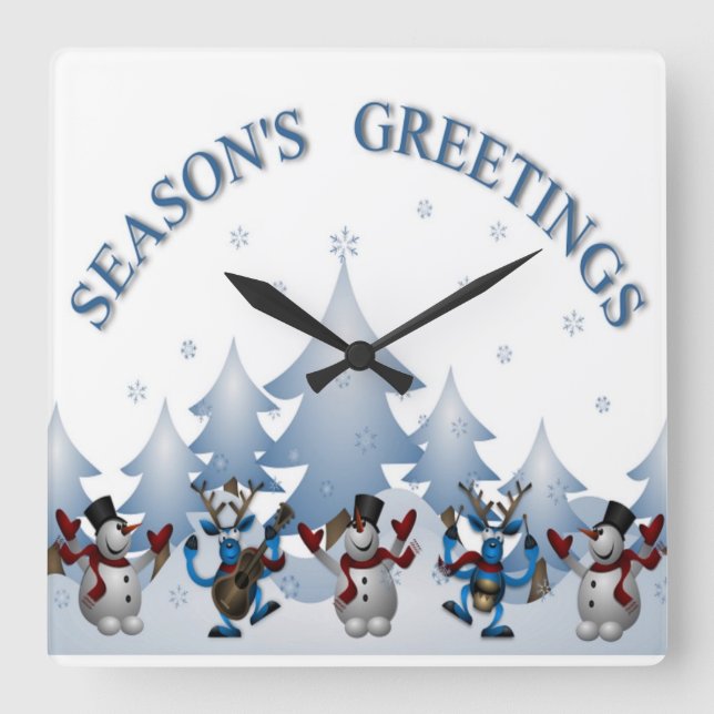 SEASONS GREETINGS SQUARE WALL CLOCK (Front)