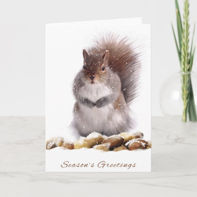Season's Greetings Squirrel With Winter Nut Store Holiday Card (Front)