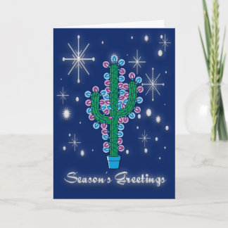 Seasons Greetings Stars And Cactus Holiday Card