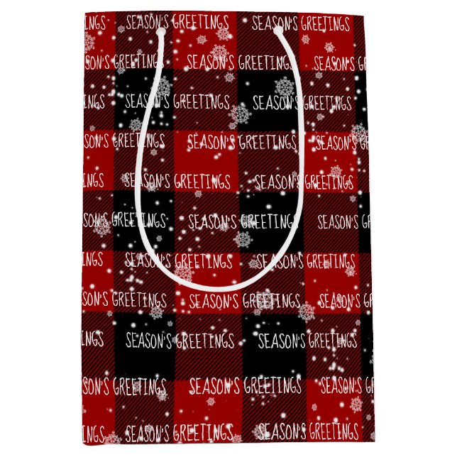 SEASON'S GREETINGS Text In Snowflakes Medium Gift Bag (Front)