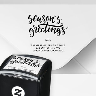 Seasons Greetings typography business name address Self-inking Stamp