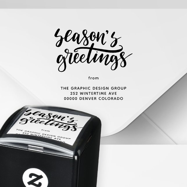 Seasons Greetings typography business name address Self-inking Stamp (Creator Uploaded)