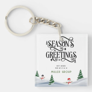 Season's Greetings Typography in Winter Scene Key Ring