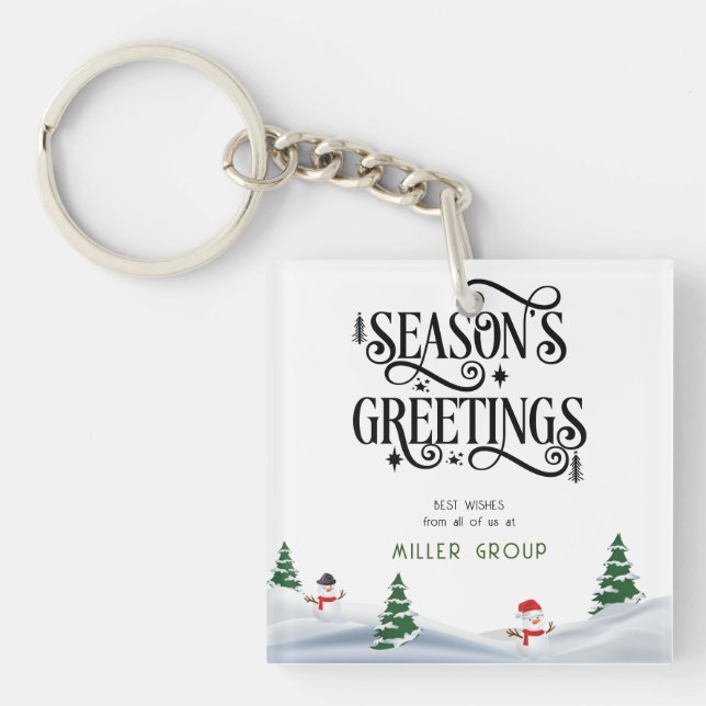 Season's Greetings Typography in Winter Scene  Key Ring (Front)