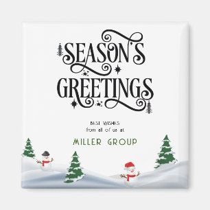 Season's Greetings Typography in Winter Scene  Magnet