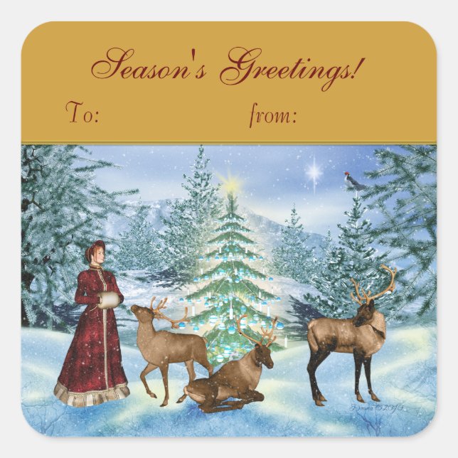 Season's Greetings Victorian Gift Tag Stickers (Front)