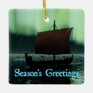 Season's Greetings - Viking Ship Ceramic Tree Decoration